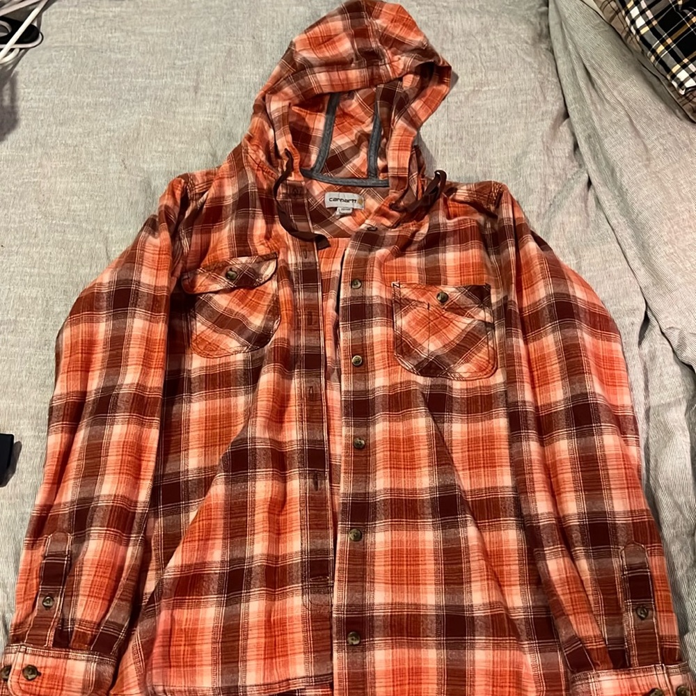 Carhartt women’s L long sleeve button down with hood